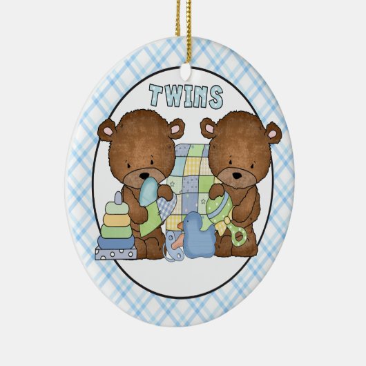 対の男の子のベビーくまは単語のオーナメントを加えます セラミックオーナメント (右)