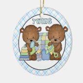 対の男の子のベビーくまは単語のオーナメントを加えます セラミックオーナメント (左)