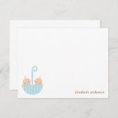 対の男の子のベビーシャワーのサンキューカード ノートカード (正面/裏面)