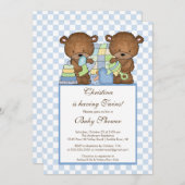 対の男の子のベビーシャワーの招待状は青に耐えます 招待状 (正面/裏面)