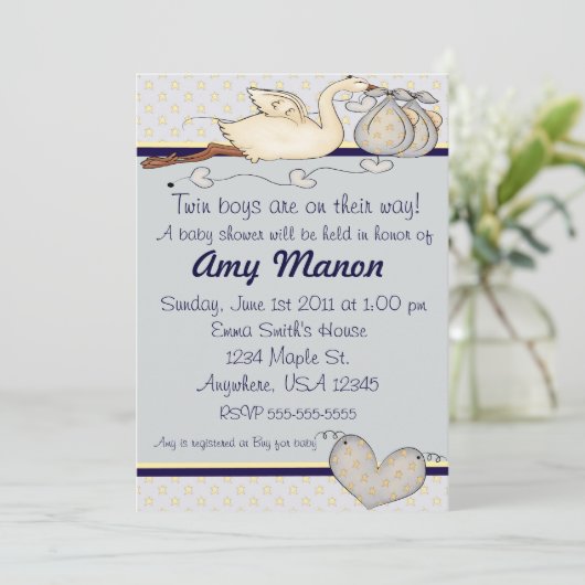 対の男の子のベビーシャワー 招待状 (スタンド正面)