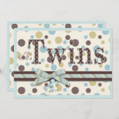 対の男の子のヤマヨモギブラウンはベビーシャワーに点を打ちます 招待状 (正面/裏面)