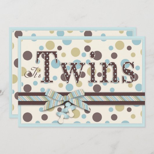 対の男の子のヤマヨモギブラウンはベビーシャワーに点を打ちます 招待状 (正面/裏面)