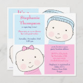 対の男の子の女の子の青いピンクのベビーシャワーの招待状 招待状 (正面/裏面)