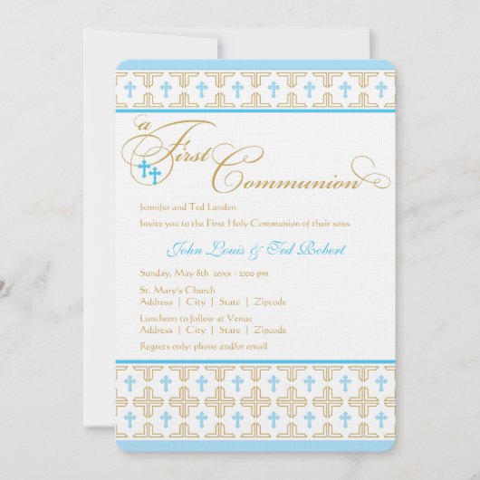 対の男の子の最初聖餐の招待状 招待状 (正面)