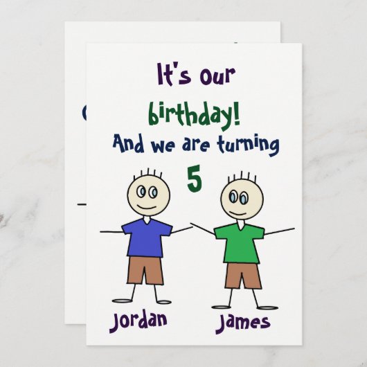 対の男の子の棒はかわいい誕生日の招待状を計算します 招待状 (正面/裏面)