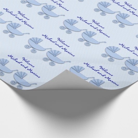 対の男の子の水玉模様のベビーカー ラッピングペーパー (角)