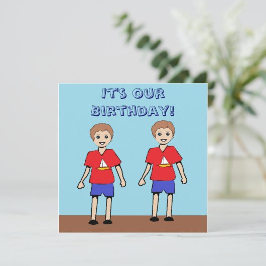 対の男の子の誕生日の招待状 招待状 (スタンド正面)