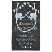 対の男の子青い象のベビーシャワーは感謝していしています スモールペーパーバッグ (正面)