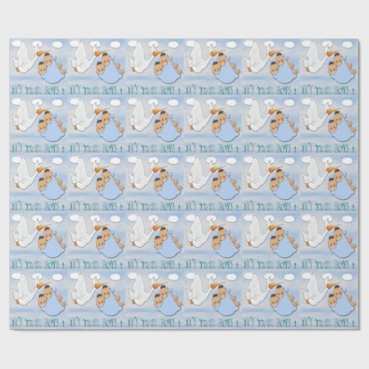 対の男の子-こうのとりのベビーシャワーの包装紙 ラッピングペーパー (フラット)