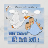 対の男の子-こうのとりのベビーシャワー招待状 招待状 (正面/裏面)