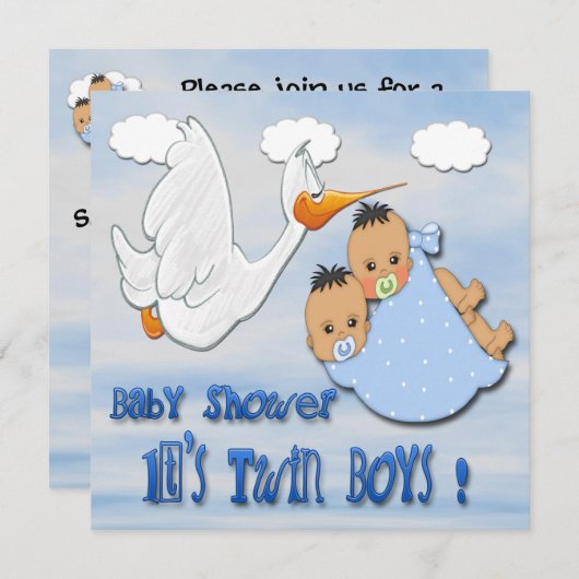 対の男の子-こうのとりのベビーシャワー招待状 招待状 (正面/裏面)