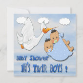 対の男の子-こうのとりのベビーシャワー招待状 招待状 (正面)