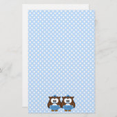 対の男の赤ちゃんのフクロウ 便箋 (正面/裏面)