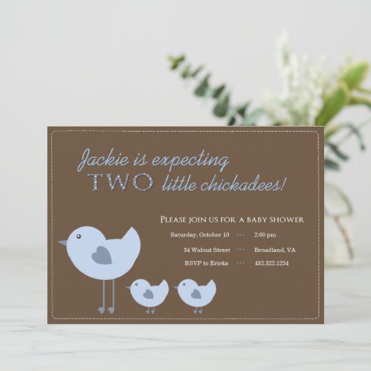 対の男の赤ちゃんのベビーシャワー招待状 招待状 (スタンド正面)