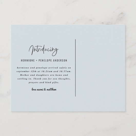 対の誕生の発表をもたらすこと インビテーションポストカード (裏面)