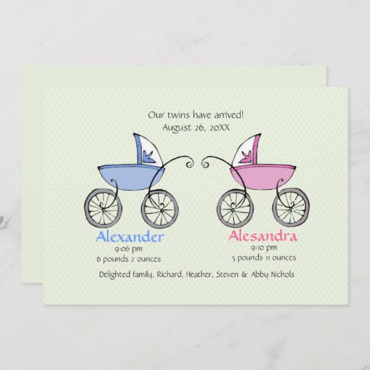 対キャリッジベビーの誕生の発表 案内状 (正面/裏面)