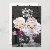 対モダン図解入りの、写真付きの結婚式招待状 セーブザデート (正面/裏面)