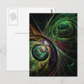 対峙 現代フラクタル 緑 金 アブストラクト アート ポストカード (正面/裏面)