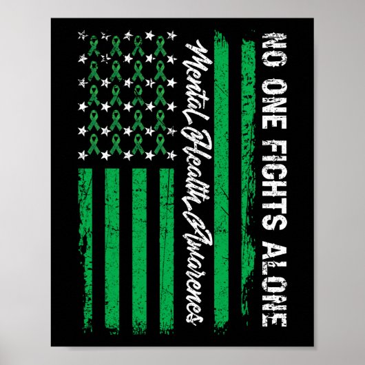 対戦米国国旗メンタルヘルス認識度グリーン ポスター (正面)