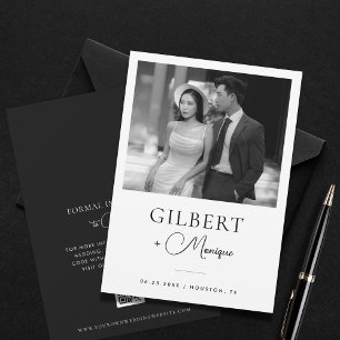 対照的なフォントのブラック＆ホワイト写真QRコード結婚式 セーブザデート