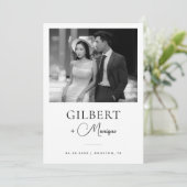 対照的なフォントのブラック&ホワイト写真QRコード結婚式 セーブザデート (スタンド正面)