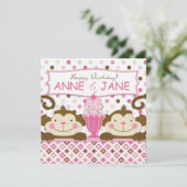 対猿及びアイスクリームのサンデーの誕生日 カード (スタンド正面)