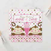 対猿及びアイスクリームのサンデーの誕生日 カード (正面/裏面インサイチュ)