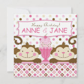 対猿及びアイスクリームのサンデーの誕生日 カード (正面)