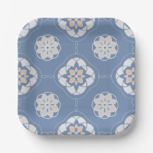 対称オレンジ色の花模様（青）