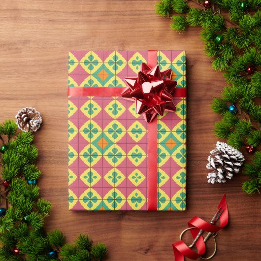 対称カラフルタイルを使用した幾何学的パターン ラッピングペーパー (クリスマスギフト)
