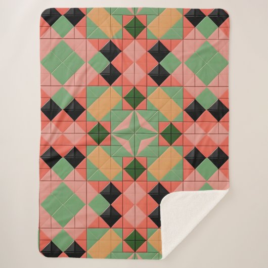 対称カラフル正方形の幾何学的パターン シェルパブランケット (正面)