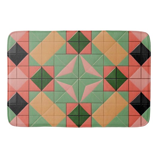 対称カラフル正方形の幾何学的パターン バスマット (正面)