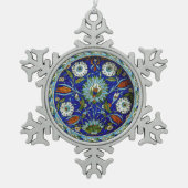 対称ターキッシュイズニクフローラチューリップモチーフ スノーフレークピューターオーナメント (正面)