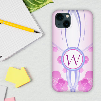 対称ピンクさくらんぼ花カスタムモノグラム iPhone 13ケース