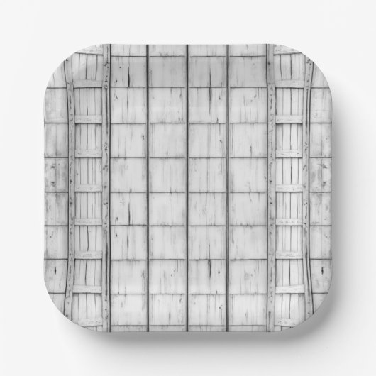 対称ホワイトウォッシュ木材パターン ペーパープレート (正面)