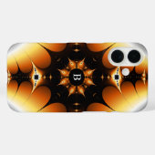 対称モノグラムの黒とオレンジのフラクタル Case-Mate iPhoneケース (裏面 (横))