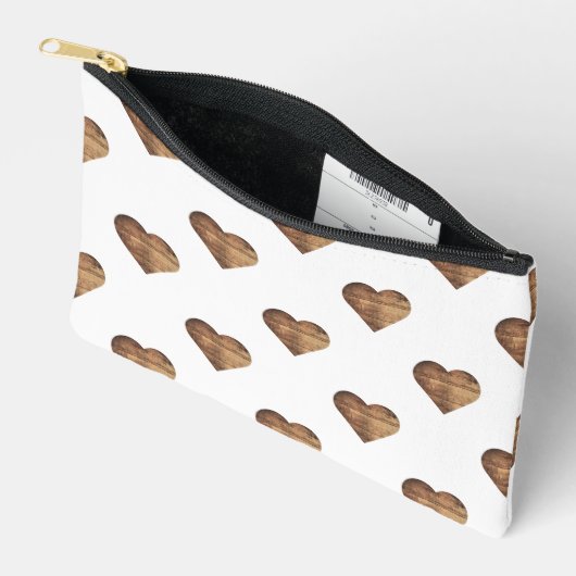 対称大型素朴茶色の木製ハート アクセサリーポーチ (見開き)