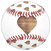 対称大型素朴茶色の木製ハート ソフトボール (裏面)