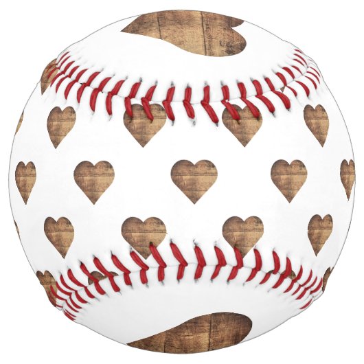 対称大型素朴茶色の木製ハート ソフトボール (正面)