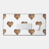 対称大型素朴茶色の木製ハート デスクマット (キーボード&マウス)