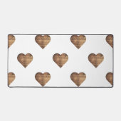 対称大型素朴茶色の木製ハート デスクマット (正面)