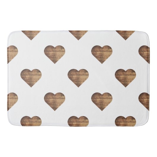 対称大型素朴茶色の木製ハート バスマット (正面)