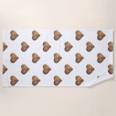 対称大型素朴茶色の木製ハート ビーチタオル (正面)