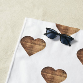 対称大型素朴茶色の木製ハート ビーチタオル