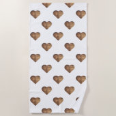 対称大型素朴茶色の木製ハート ビーチタオル (正面)