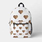 対称大型素朴茶色の木製ハート プリントバックパック (正面)