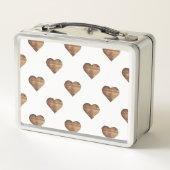 対称大型素朴茶色の木製ハート メタルランチボックス (裏面)