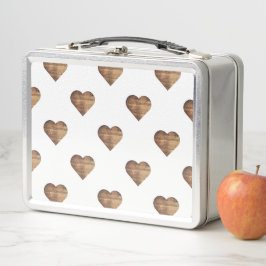 対称大型素朴茶色の木製ハート メタルランチボックス