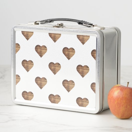 対称大型素朴茶色の木製ハート メタルランチボックス (インサイチュ)